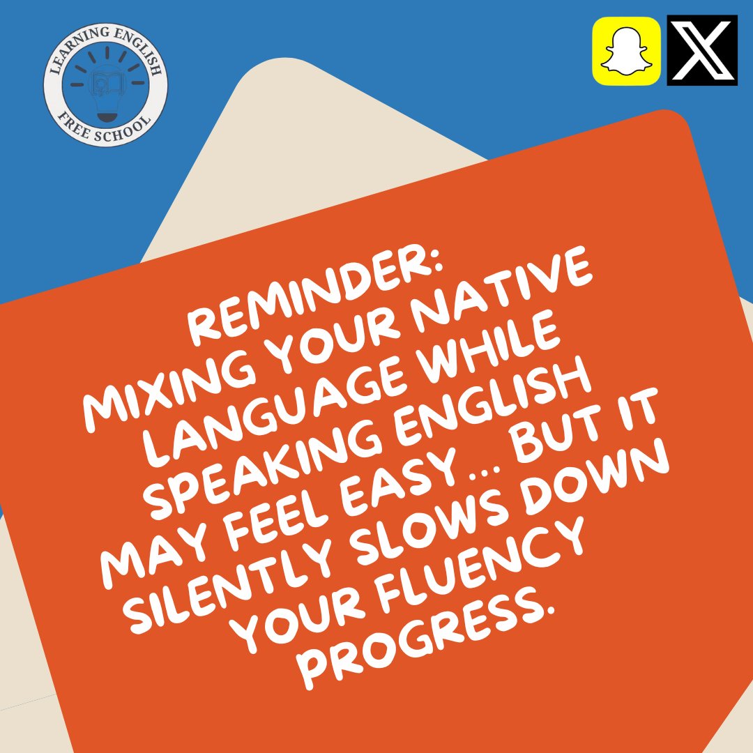 BeingHumanShan's tweet image. Mixing your native language with English slows your progress 
It creates confusion, breaks flow, and holds you back. Stay focused, stay consistent, and let your fluency grow. 
#spaceshost 
#LanguageLearning