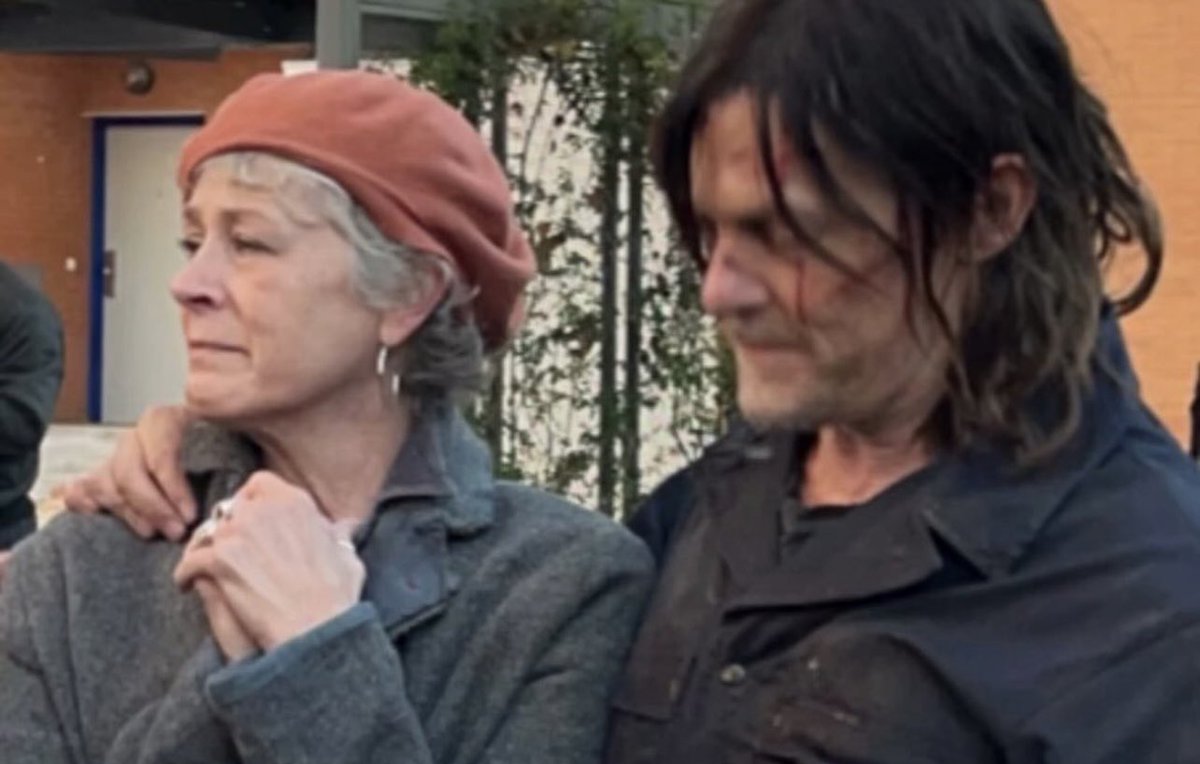 Melissa McBride and Norman Reedus together on set of #DarylDixon  commemorating the series wrap ❤️ #TWDFamily, image size:1200x764