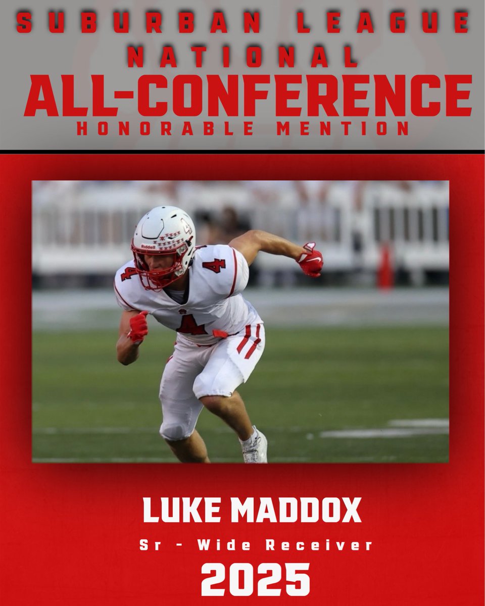 Congratulations to Senior WR Luke Maddox on being named Suburban League Honorable Mention. Fantastic season, Luke!
#EffortAttitudeToughness