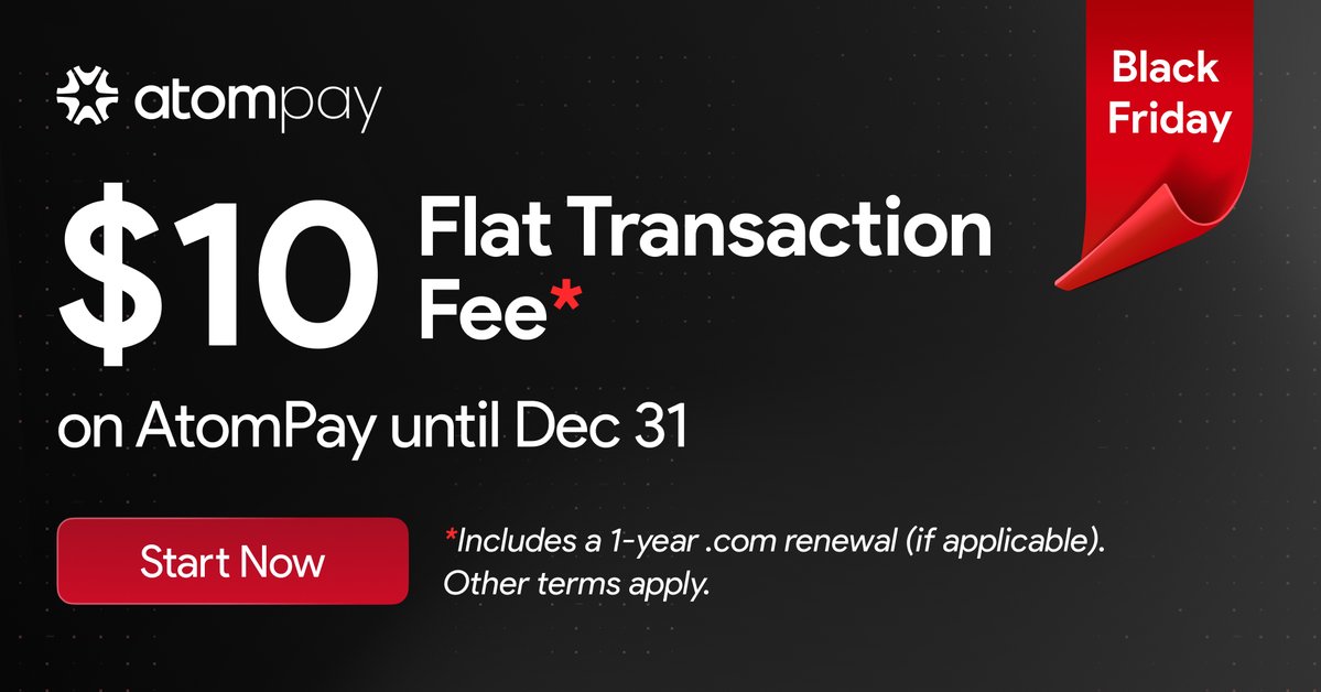 atomHQ's tweet image. 🔥Black Friday just got real

💰 AtomPay is now a flat $10 per transaction through the rest of 2025

📦 $100 flip or a $10M deal, it’s still a $10 AtomPay fee

🔄 Also includes a 1-year .com renewal

Start Selling (and saving) 👉 atom.com/pay