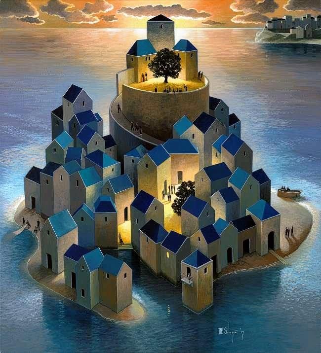 End of Day 🌕
•
"We are like islands
in the sea, separate 
on the surface but 
connected on the deep."
                      -      (William James)
•
L'isola felice
Michael Schrijver   (Dutch artist)