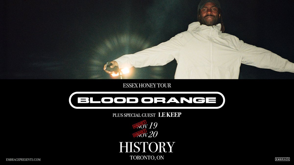 TONIGHT: Blood Orange takes on night 2 of his sold-out shows at HISTORY. Prepare for a night you’ll feel long after it’s over ❤️‍🔥
Set times below:
7:00PM – Doors
8:00PM - Le Keep
9:00PM - Blood Orange
*all set times are subject to change