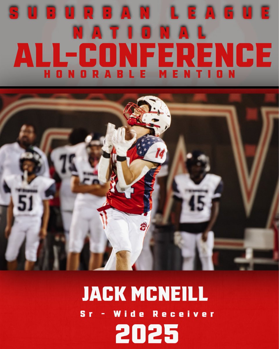 Congratulations to Senior WR Jack McNeill on being named Suburban League Honorable Mention. Fantastic season, Jack!
#EffortAttitudeToughness