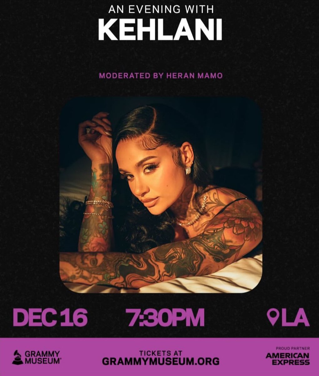 kehlaniisource's tweet photo. kehlani will be at the Grammy Museum on december 16th in LA for a special conversation &amp; a performance! ✨ 

general sale will begin on saturday, 11/22 at 12PM PST! https://t.co/reC6zqMAmM