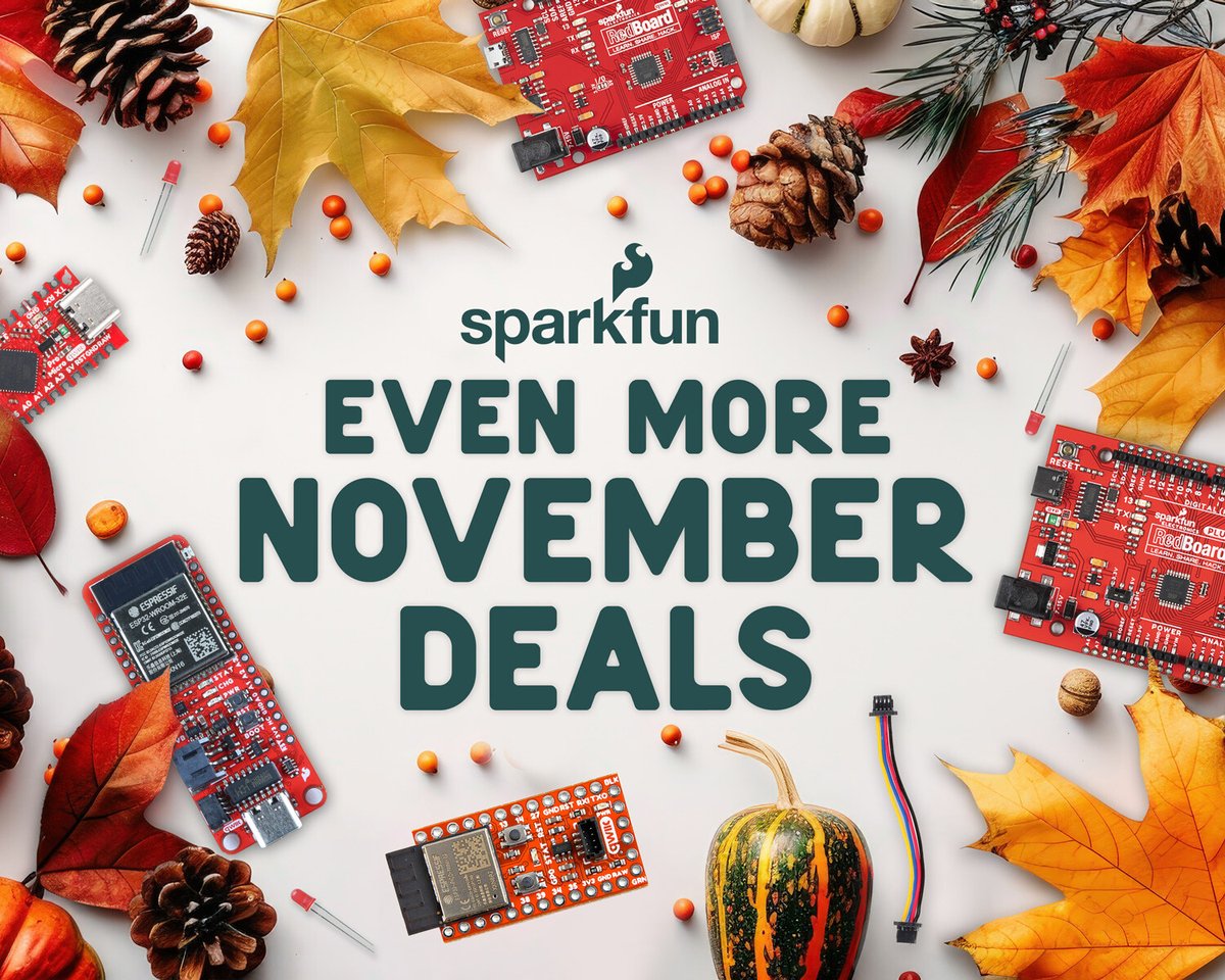 sparkfun's tweet image. Unlock Week Three savings—bring your ideas to life with 30% off select SparkFun development boards like our Redboard Qwiic or our fan-favorite RP2350 and ESP32 options. Power your next project—this offer runs through the week only!

hubs.ly/Q03VhcsB0