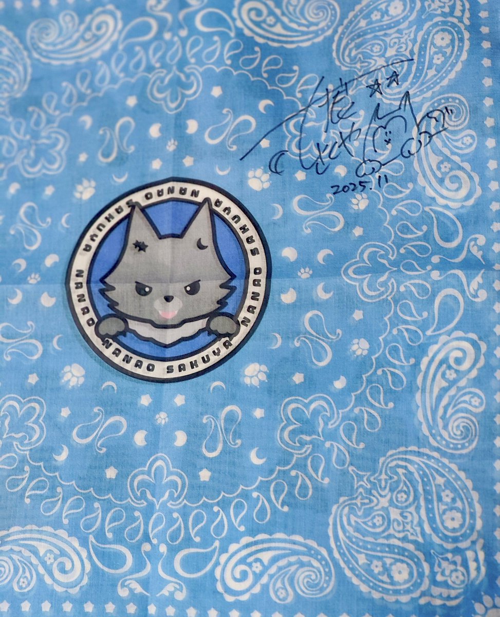 七狼さくや バンダナお迎え。普段ペイズリー柄かベイスターズの使っ