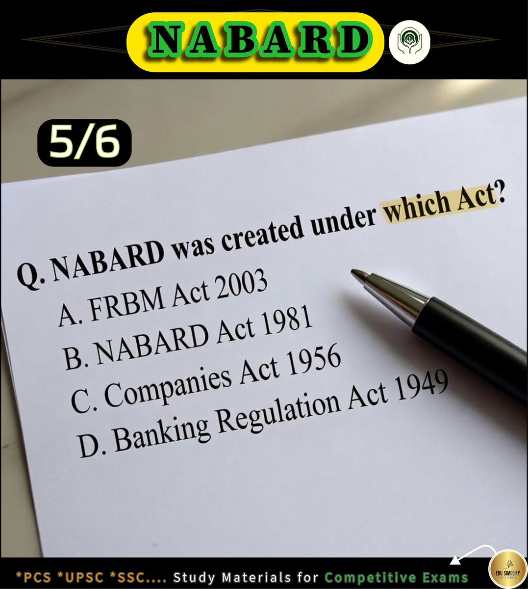 edusimplify's tweet image. Under which act NABARD WAS CREATED?!  99% aspirants getting this WRONG in 2025!! 🔥👇 
Drop your answer!!  Follow for daily facts!! 💥 
#UPSC #UPSC2026 #WBCS #RBI #CurrentAffairs #Rank1OrCry #EduSimplify #nabard