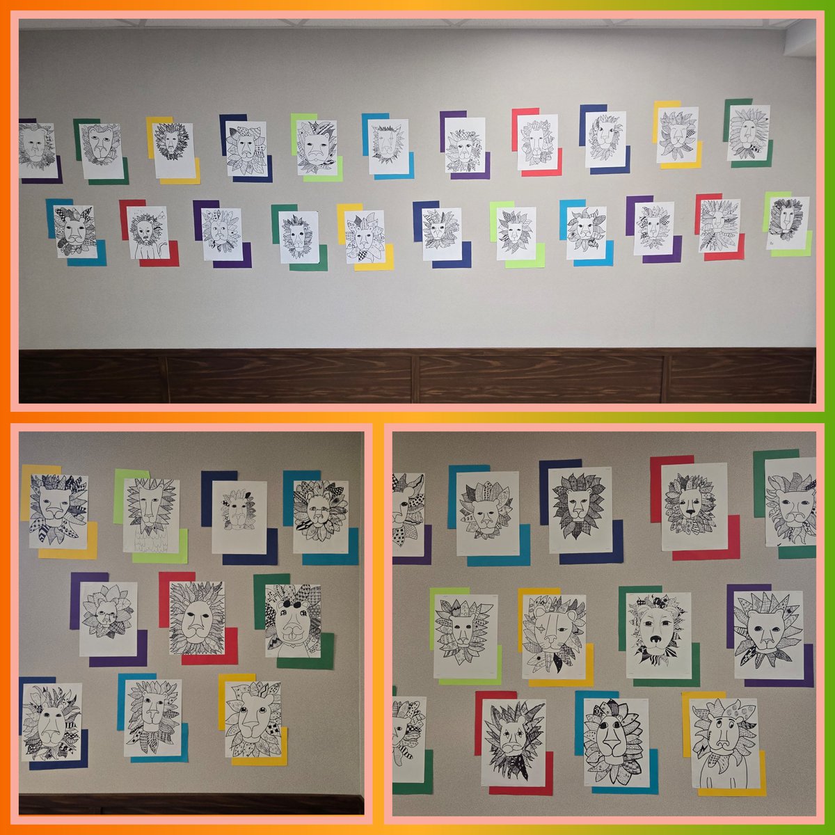 MrsJacksonsArt's tweet image. 5th graders worked really hard to complete these Zentangle lions. Their hard work finally paid off, and it&apos;s really brightening up this corner of the hallway! #LeonettiLionArt #fbisdarted #ElementaryArt #zentangles