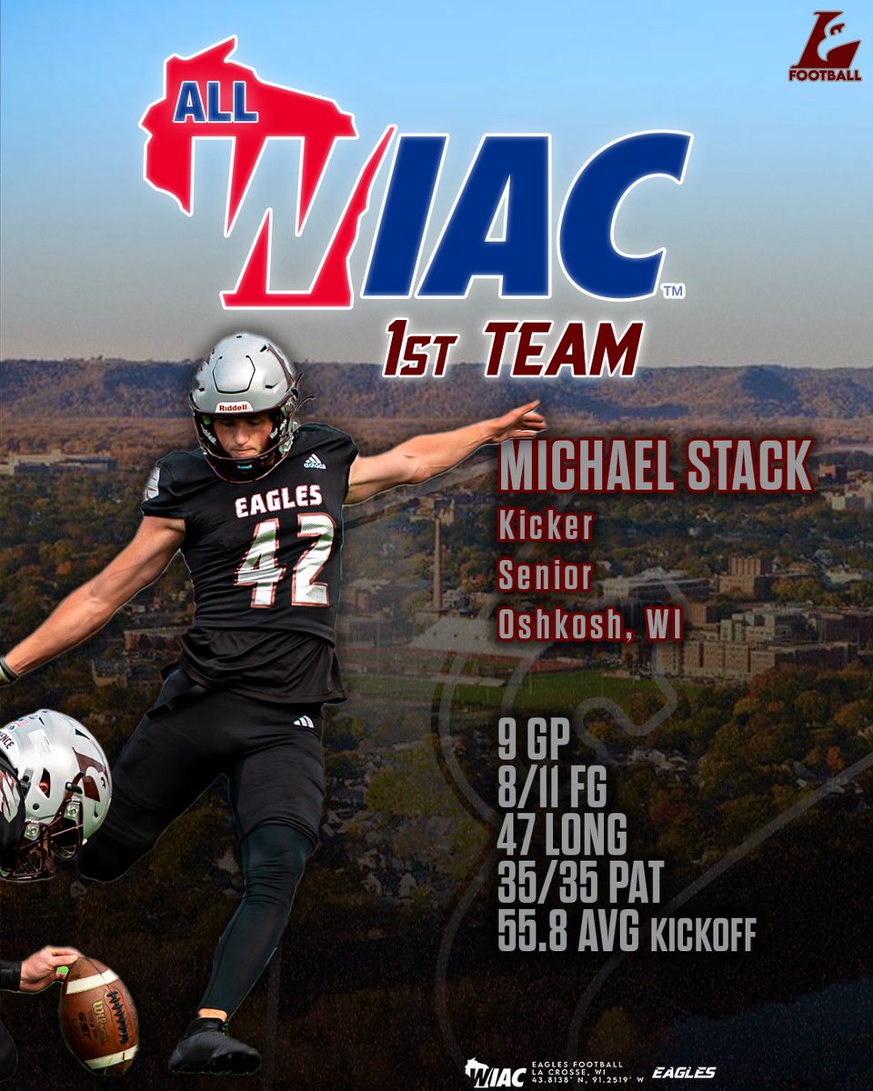 That’s 7️⃣ First Team All-WIAC selections! 🦅🏈

#TheExperience #d3fb