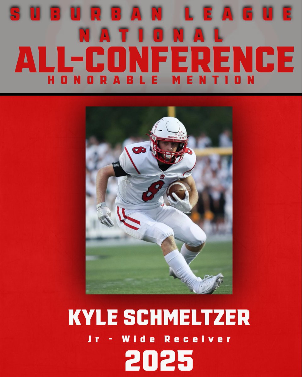 Congratulations to Junior WR Kyle Schmeltzer on being named Suburban League Honorable Mention. Fantastic season, Kyle!
#EffortAttitudeToughness