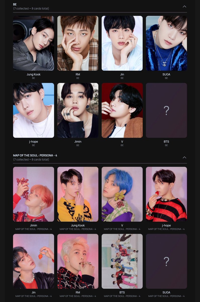 SamiLonelyKnj's tweet image. Dos colecciones con solo una por completar 😅🥲😭 y cuatro colecciones con solo 2 😆pueden creer lo difícil que es?! Jajajjajaja