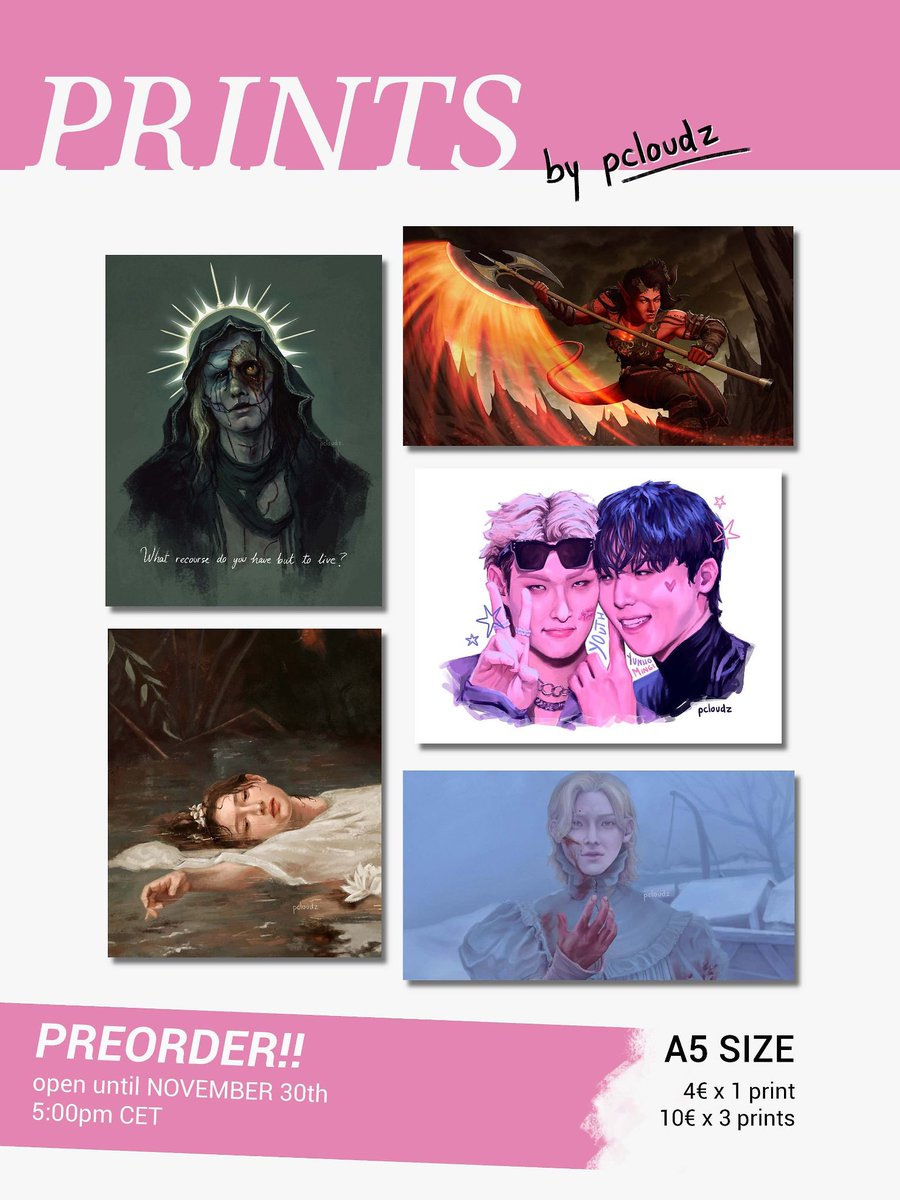 Hey guysss I’m going to make a small number of prints of some of my artwork for me and some friends to close off this year, so i’m opening up a small preorder in case anyone else wants one for themselves 🩷

if you want to buy one or have any questions let me know through dm !!