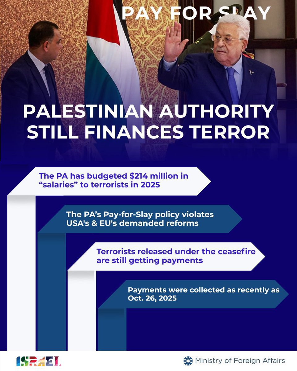 The Palestinian Authority has a policy of paying terrorists who kill Israelis. This Pay-For-Slay policy is fundamentally an encouragement of terror. This morally corrupt behavior must end.