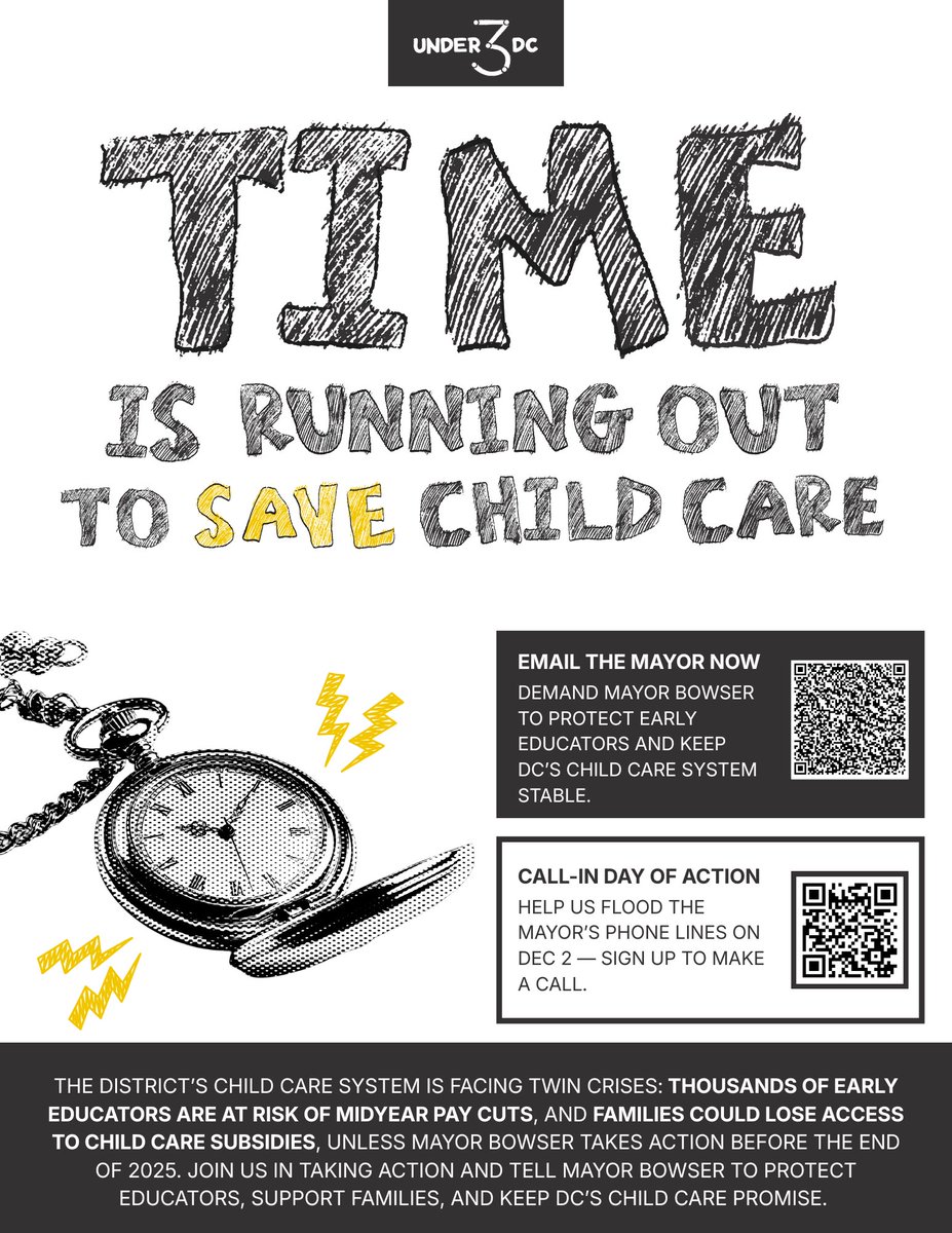 #WashingtonDC’s children, our future, depend on early educators. But, thousands are now facing midyear pay cuts. <a href="/MayorBowser/">Mayor Muriel Bowser</a> can fix this by fully funding the Pay Equity Fund and Child Care Subsidy Program in FY27. 📣 Join us in taking action and tell Mayor Bowser to protect
