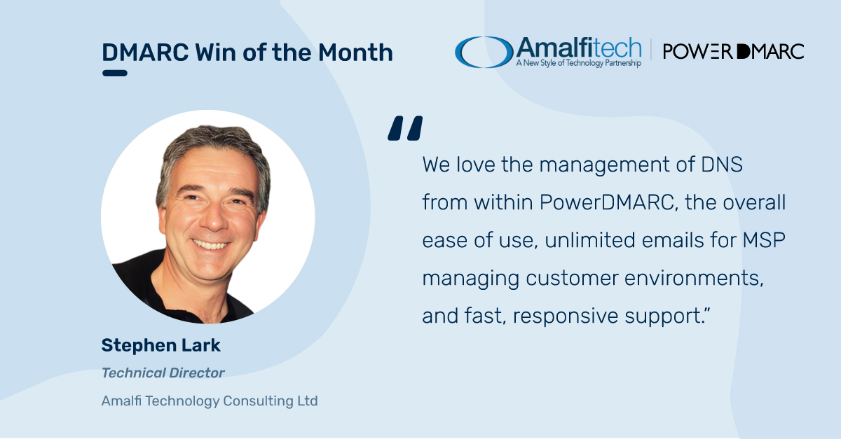 powerdmarc's tweet image. ⭐ MSP Partner success story of the month: Stephen Lark, Technical Director at Amalfi Technology Consulting Ltd, shares how PowerDMARC helped their clients achieve protection against spoofing attacks! 🔐
Read more: powerdmarc.com/msp-case-study…
#partnership #dmarc #powerdmarc