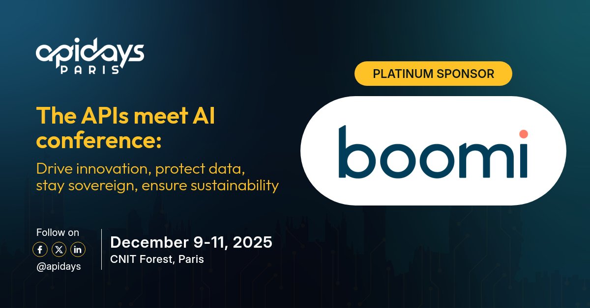 BaptisteVicini's tweet image. A big thank you to @Boomi for supporting apidays Paris 2025 as a Platinum Sponsor! 🙌
Your commitment to innovation and connectivity helps make this event possible.
📅 Dec 9–11, 2025
📍 CNIT Forest, Paris

#apidays #APIs #AI #Boomi #TechEvents #Paris