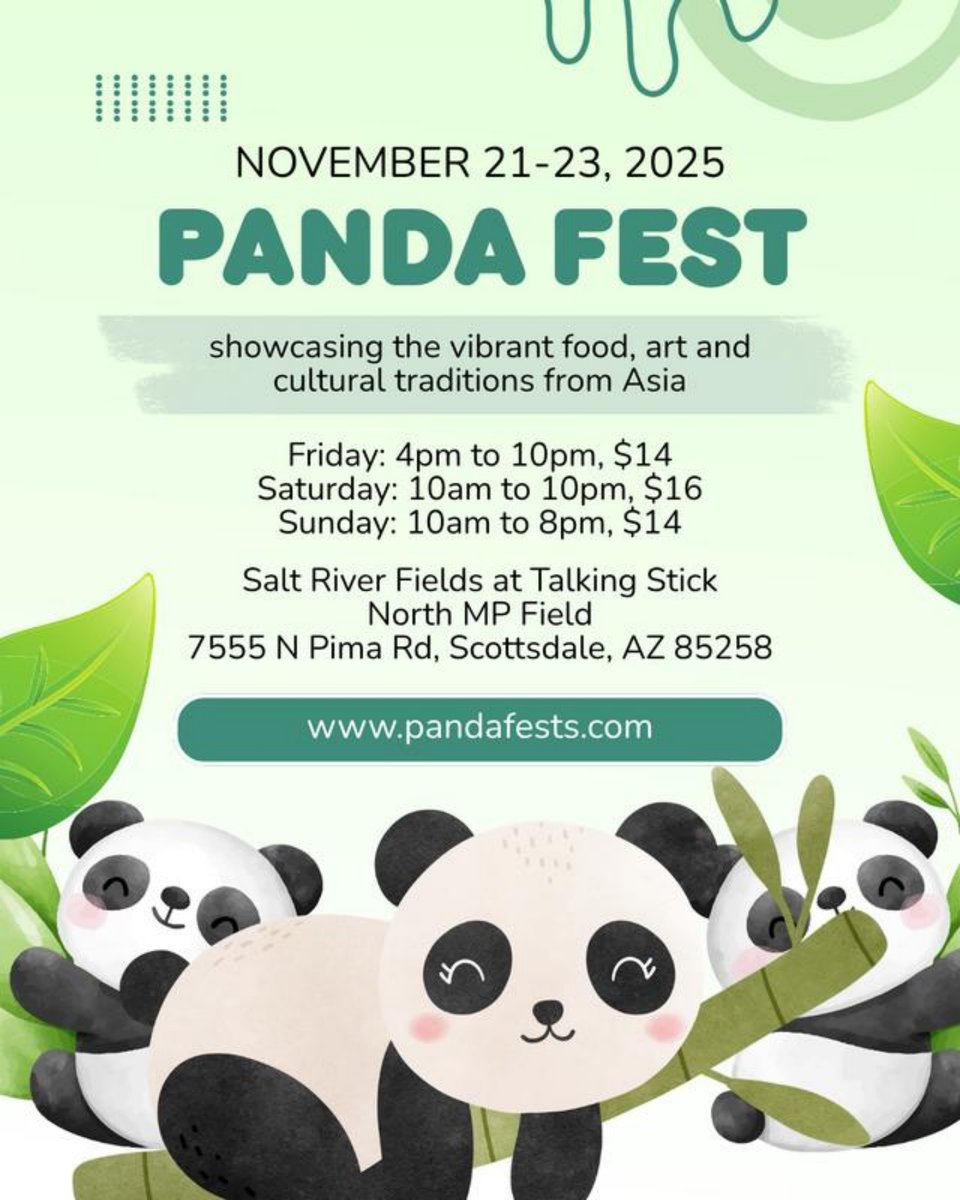Reomanuel's tweet image. 🐼 Panda Fest is coming to Salt River Fields! 🎉 Get ready for a weekend packed with incredible food, culture, and fun for the whole family! 

#PandaFest #SaltRiverFields #ScottsdaleEvents #AsianStreetFood #FamilyFun #AZEvents #FoodieFestival