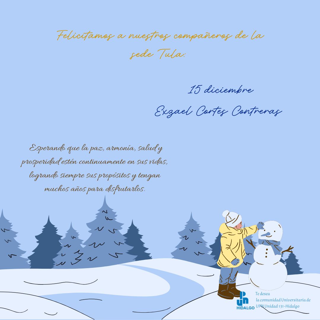 🎉 ¡Felicidades a los compañeros que cumplen años en el mes de diciembre! 🎂

En la Universidad Pedagógica Nacional Unidad 131-Hidalgo, celebramos a nuestros compañeros de la Sede Regional Tula que en este mes del año está de fiesta. 🎈

🎂¡Les deseamos lo mejor hoy y siempre! 🎁