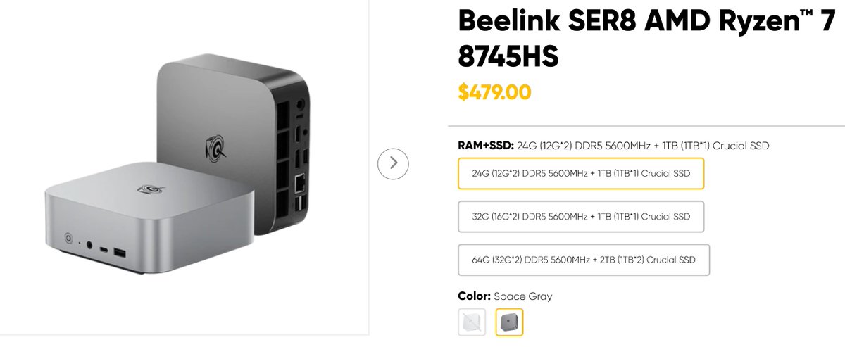 @Beelinkofficial SER8은 24GB RAM / 1TB 스토리지를 탑재하고 있으며, Geekbench 6 멀티 스코어에서 약 13,000점을 기록합니다. 싱글 코어에서는 약간 느리지만, Docker나 파