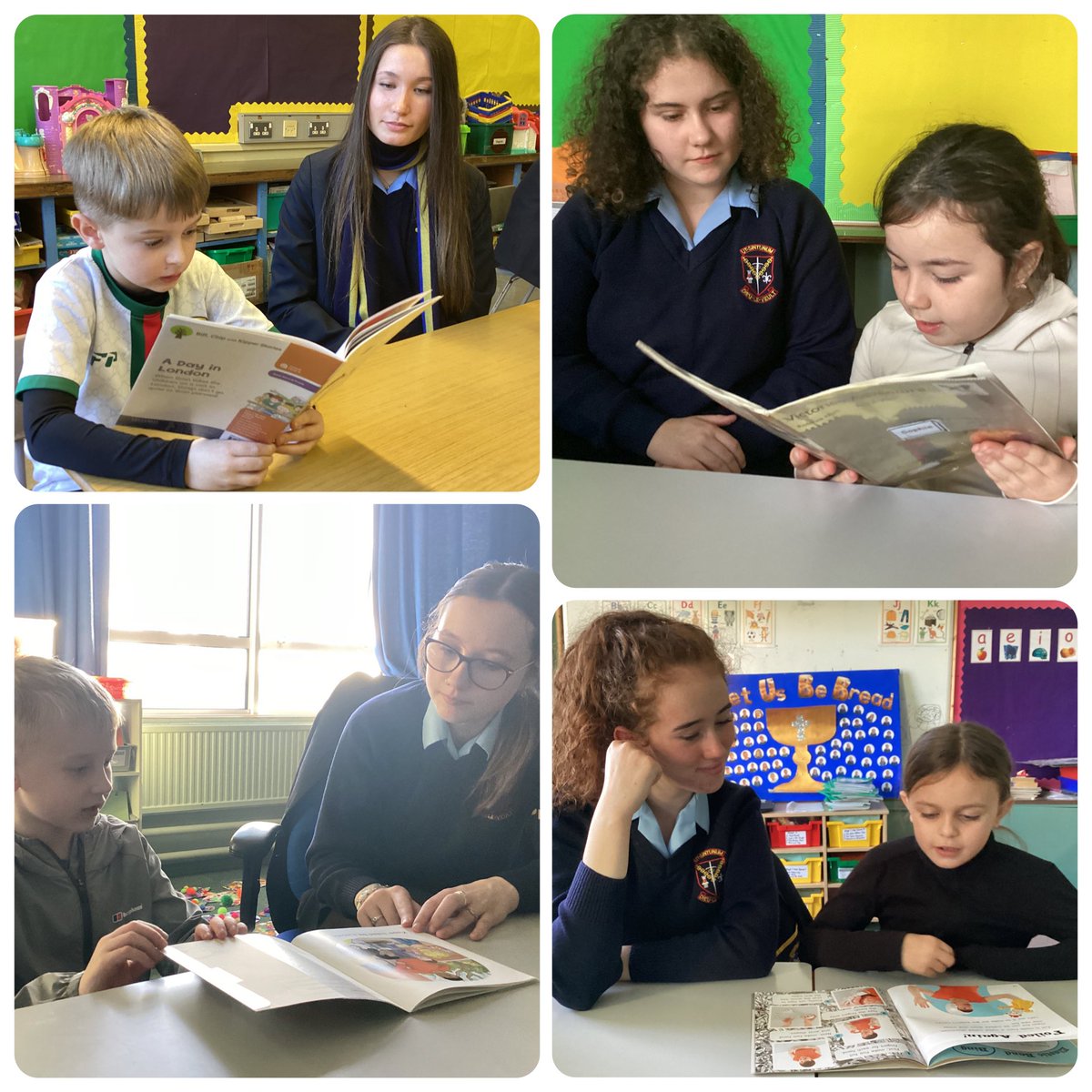 HolyChildPSBel's tweet image. The P4 pupils have been enjoying paired reading with our mentors from St. Genevieve’s.

#SharingCaringLearning #Reading📚 #ReadingBuddies #communityspirit @_stgens @WestBelfastPB