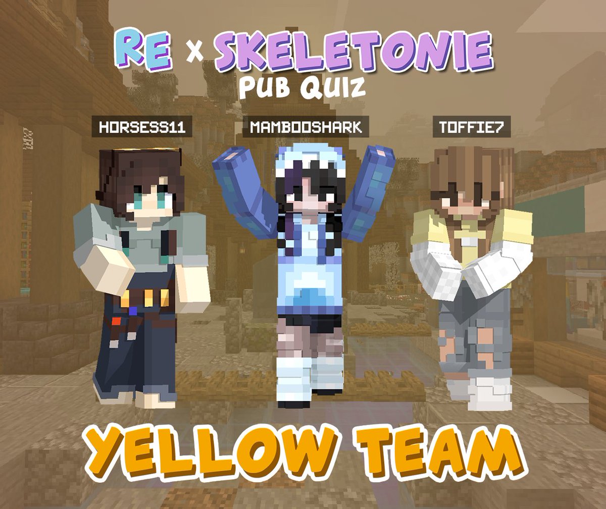 Introducing the First Team for the Pub Quiz... 

<a href="/horsess118/">Horsess11</a>, <a href="/Mambooshark/">Mamboo they/she</a> and <a href="/Toffie7_/">Toffie</a> make up the Yellow Team

Will they be on top of their Quiz Game? Find out this Saturday!!