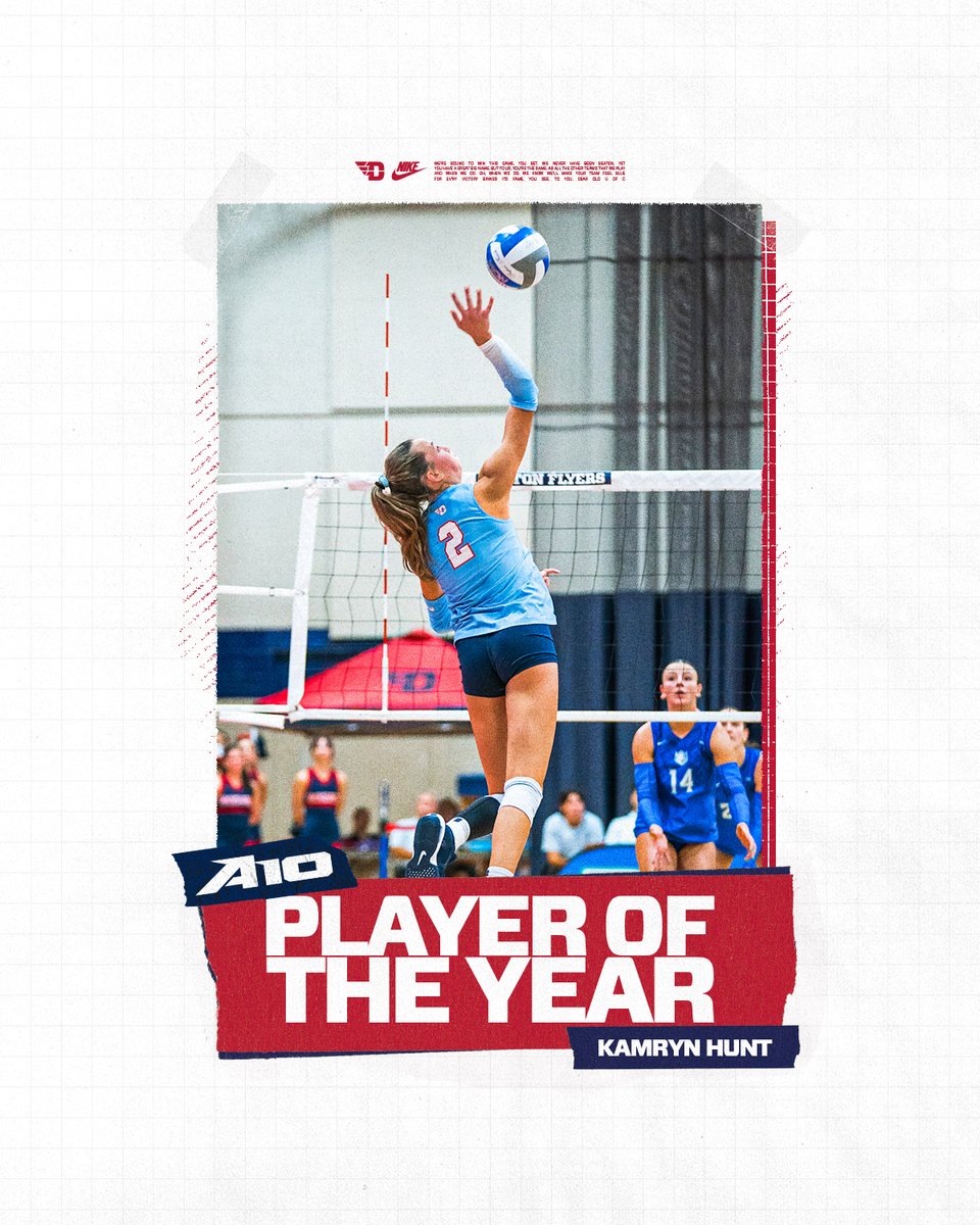 DaytonVB's tweet image. Kamryn Hunt: your 2025 @atlantic10 Player of the Year 🤩

#UDVB // #FlyerLegacy