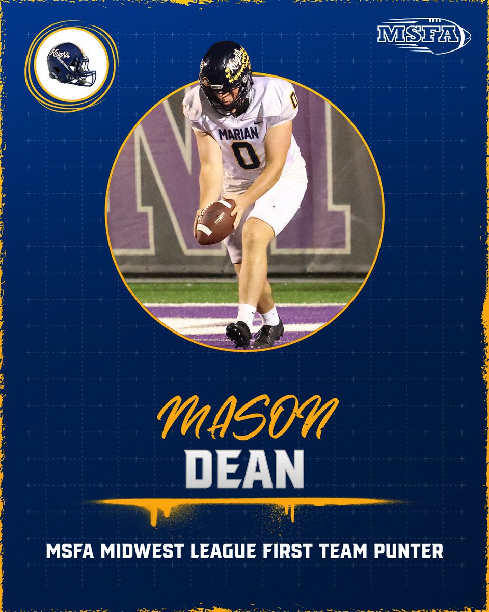 MUKnights's tweet photo. MSFA Special Teams Honors: Dean Mason, First Team Punter. Ashton Vogel, Second Team Kicker. Alijah Price, Second Team Return Specialist https://t.co/lOb1DK3fCC