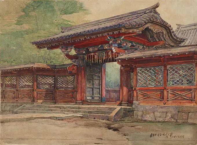 Temple Gate of Zojo-ji in Shiba, by Nakamura Fusetsu, 1890