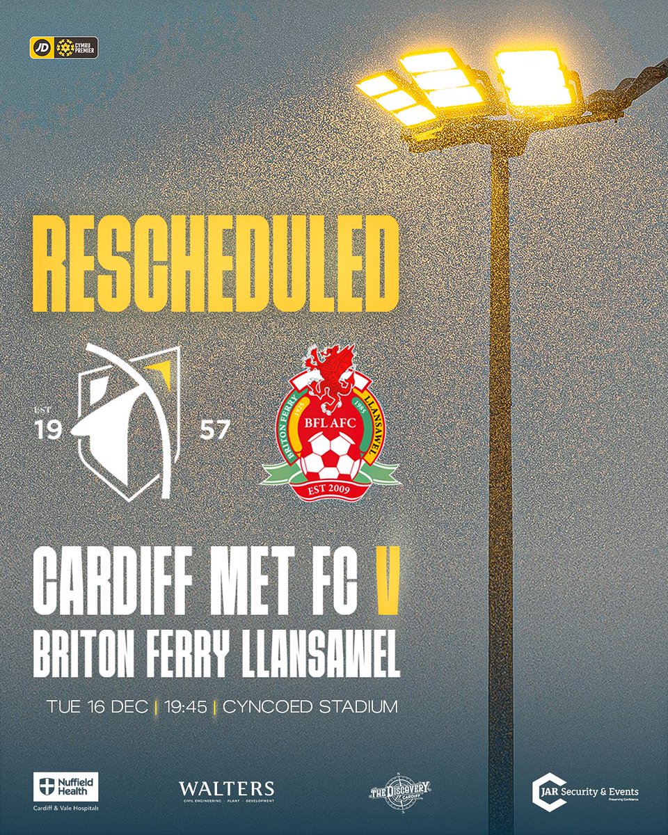 📆 Our fixture versus Briton Ferry Llansawel has officially been rescheduled to Tuesday 16th December. 

🎟️ All tickets purchased for the original fixture will be eligible for this rescheduled fixture. 

#OneCardiffMet #MaroonAndGold