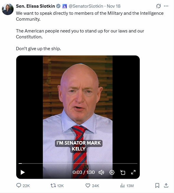 TheMightyMagnet's tweet image. No. He attempted to back them off of seditious talk.

Asking the military to break their chain of command is not ok... and it is not appropriate for sitting Senators of the United States of America.

YOU are doing nothing to police your own and the American people see it.

CLEAN…