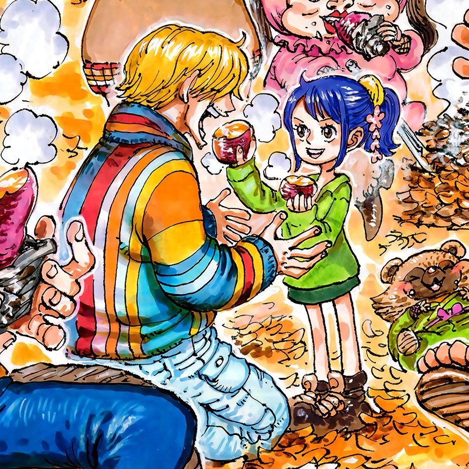 STOP this is the cutest thing i've ever seen, it looks like Sanji was going to grab the smaller piece of sweet potato but Tama is offering him the bigger one 🥹💕#ONEPIECE1166