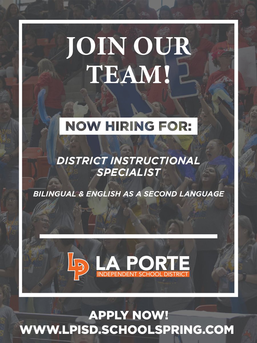 lpisd's tweet image. We are hiring!! Join La Porte ISD and the great things happening here!
Apply now at: lpisd.schoolspring.com/?jobid=5436013
#ChooseLP #LPLegacy