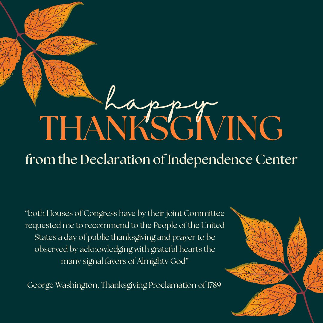 umdeclaration's tweet image. This Thanksgiving, we&apos;re grateful for the blessings of liberty, community, and the ideals that unite us.

Wishing you a joyful, restful holiday. Happy Thanksgiving from all of us at the Declaration of Independence Center!
