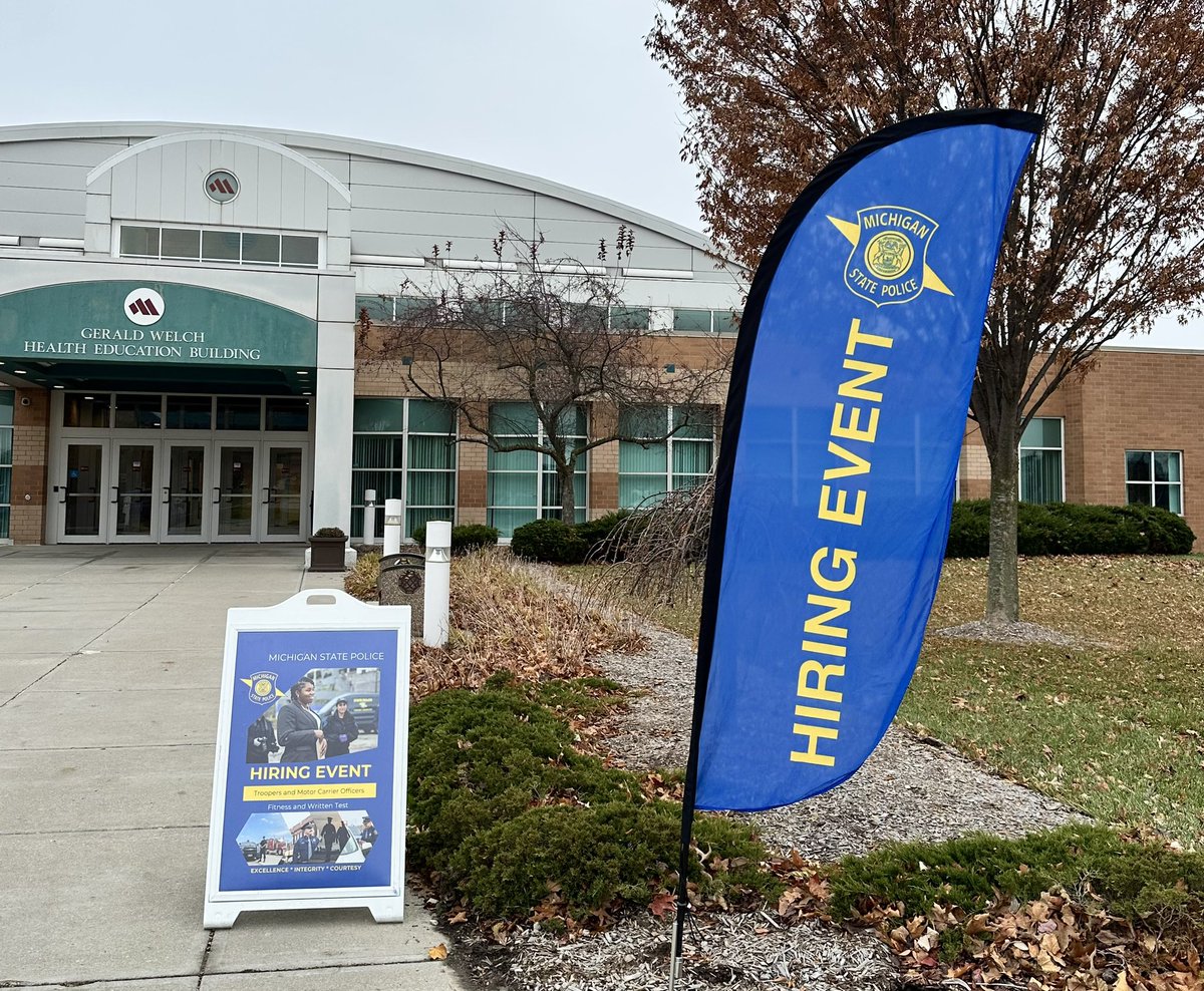 MSPFirstDist's tweet image. Today, November 19, a hiring event was held at the Monroe County Community College, in Monroe. Baseline fitness testing as well as the Entry Level Law Enforcement Exam were taken by applicants. If you missed our event check our calendar for other dates. Michigan.gov/mspjobs