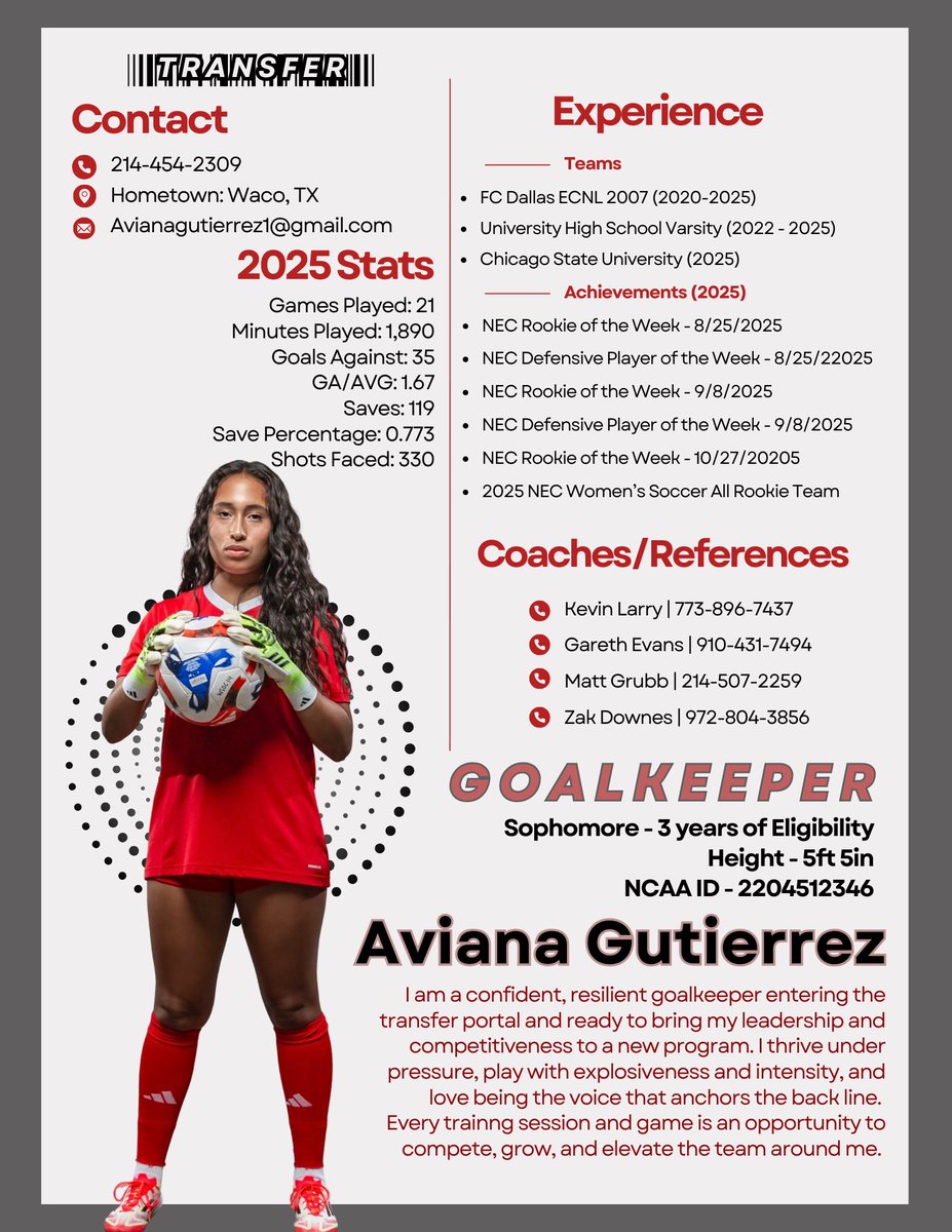I’m excited for the opportunity to find my next home and continue developing as a goalkeeper and a competitor. 
I have three years of eligibility remaining and look forward to connecting with coaches and programs that feel like the right fit. #transferportal <a href="/ImYouthSoccer/">ECNL/GA/Recruiting/College Soccer</a>