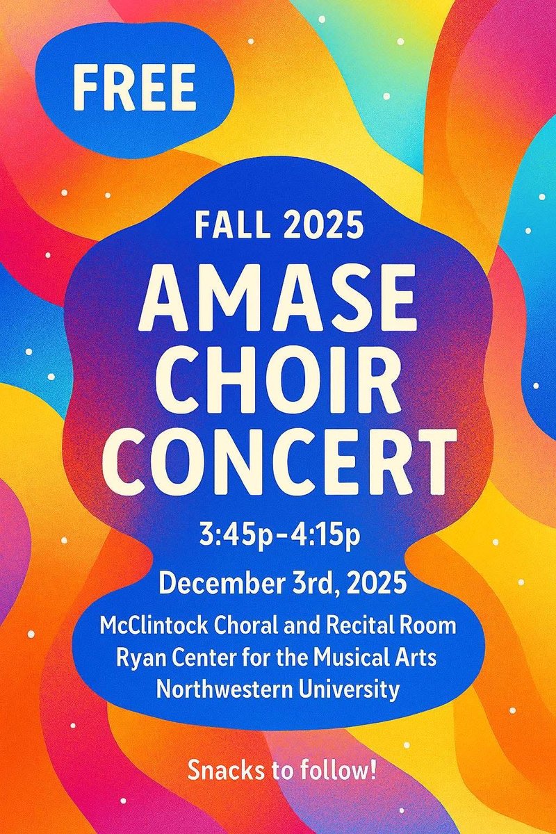 You are invited you to my first PhD journey concert at Northwestern 🙂 

The AMASE choir sings a SHORT 30 minute set on 12/3. They are full of joy and ready to Hit It!

I transition to another wonderful ensemble and research endeavor in Jan. Come enjoy AMASE with me now! 😎