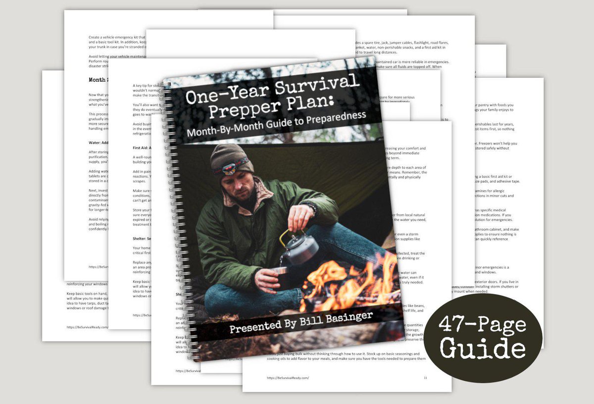 RuthFooteWriter's tweet image. One-Year Survival Prepper Plan: Month by Month Guide to Preparedness: ruthanitafoote.com/Survival-Prepa… Bill Basinger&apos;s 47-page guide provides action steps for your family to take. You&apos;ll learn everything, from focusing on essentials (water, food, shelter, etc.) to advanced preparedness &amp;amp;…