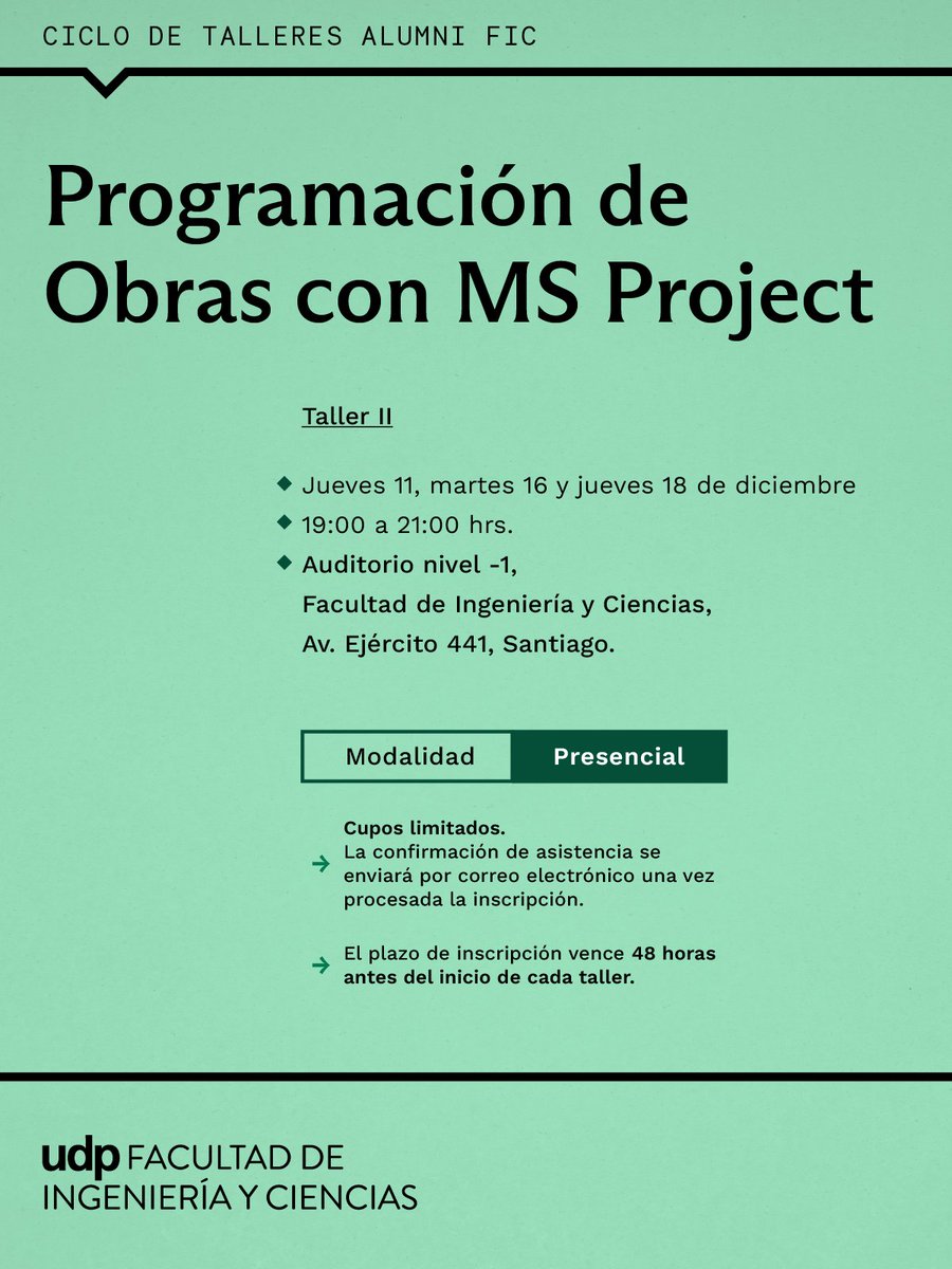 #AlumniFIC 🎓 La FIC UDP invita a sus egresadas y egresados a participar de talleres exclusivos para la Red Alumni FIC, diseñados para fortalecer sus competencias profesionales y fomentar el aprendizaje continuo.

✍️ Inscríbete en forms.gle/id6X5LT4JqXgG7…