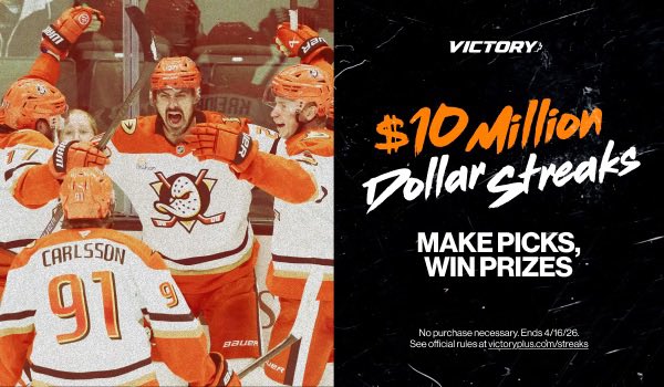 LateArrivalsPod's tweet image. The LAP is all in on the $10 Million Dollar Streaks on @victoryplustv 

Every Anaheim Ducks game day, fans can guess which player will score the team’s FINAL goal of the game. #FlyTogether

Join us and start your streak -&amp;gt; victoryplus.com/streaks