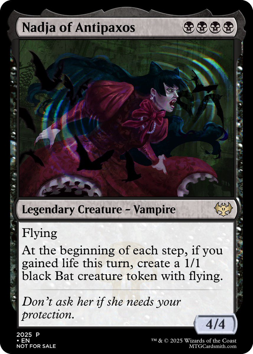 LaGlo____'s tweet photo. 🦇🩸
Having fun with #mtgcardsmith
.
.
.
.
.
.
.
#mtg #proxy #vampire #illustration #cardillustration
#nadja #whatwedointheshadows #taikawaititi #digitalart #noai https://t.co/zB5NM23qsp