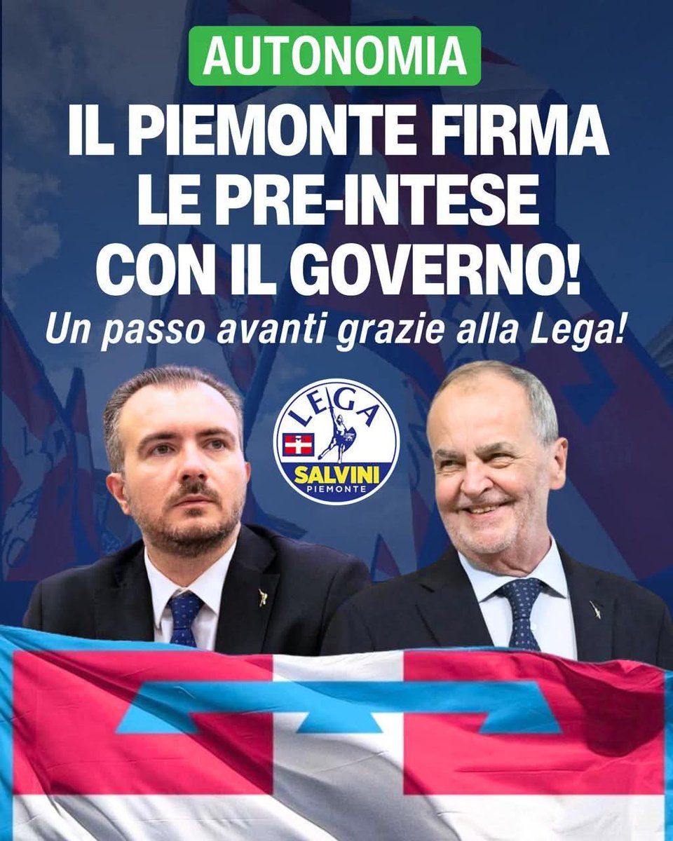 MgpPiemonte's tweet photo. Firmata la pre intesa per l’Autonomia del Piemonte. Ora inizia l’iter in Conferenza Stato Regioni e in Parlamento come previsto dalla Legge sull’Autonomia approvata l’anno scorso dalla Lega. https://t.co/OKA1khsrII