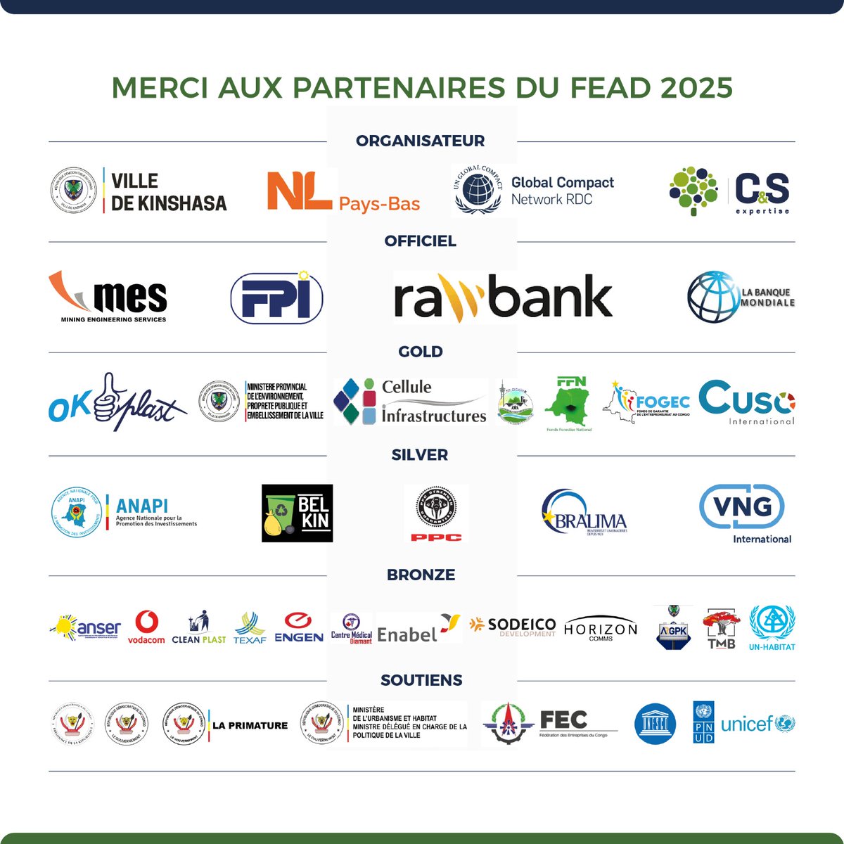 Assainir_Kin's tweet photo. Merci à tous les partenaires du FEAD !

L’initiative Assainir Kinshasa tient à remercier chaleureusement l’ensemble des partenaires qui ont contribué à la réussite du Forum Économique sur l’Assainissement Durable (FEAD).

Votre engagement, vos idées et votre présence ont permis de faire de ce forum un espace d’échanges constructifs, de solutions concrètes et de mobilisation autour d’un objectif commun : bâtir une capitale plus propre, plus saine et durable.

Merci pour votre confiance, votre collaboration et votre volonté d’avancer ensemble vers un meilleur avenir pour Kinshasa.

#AssainirKinshasa #FEAD #AssainissementDurable #Kinshasa #Partenaires #DéveloppementDurable #Forum