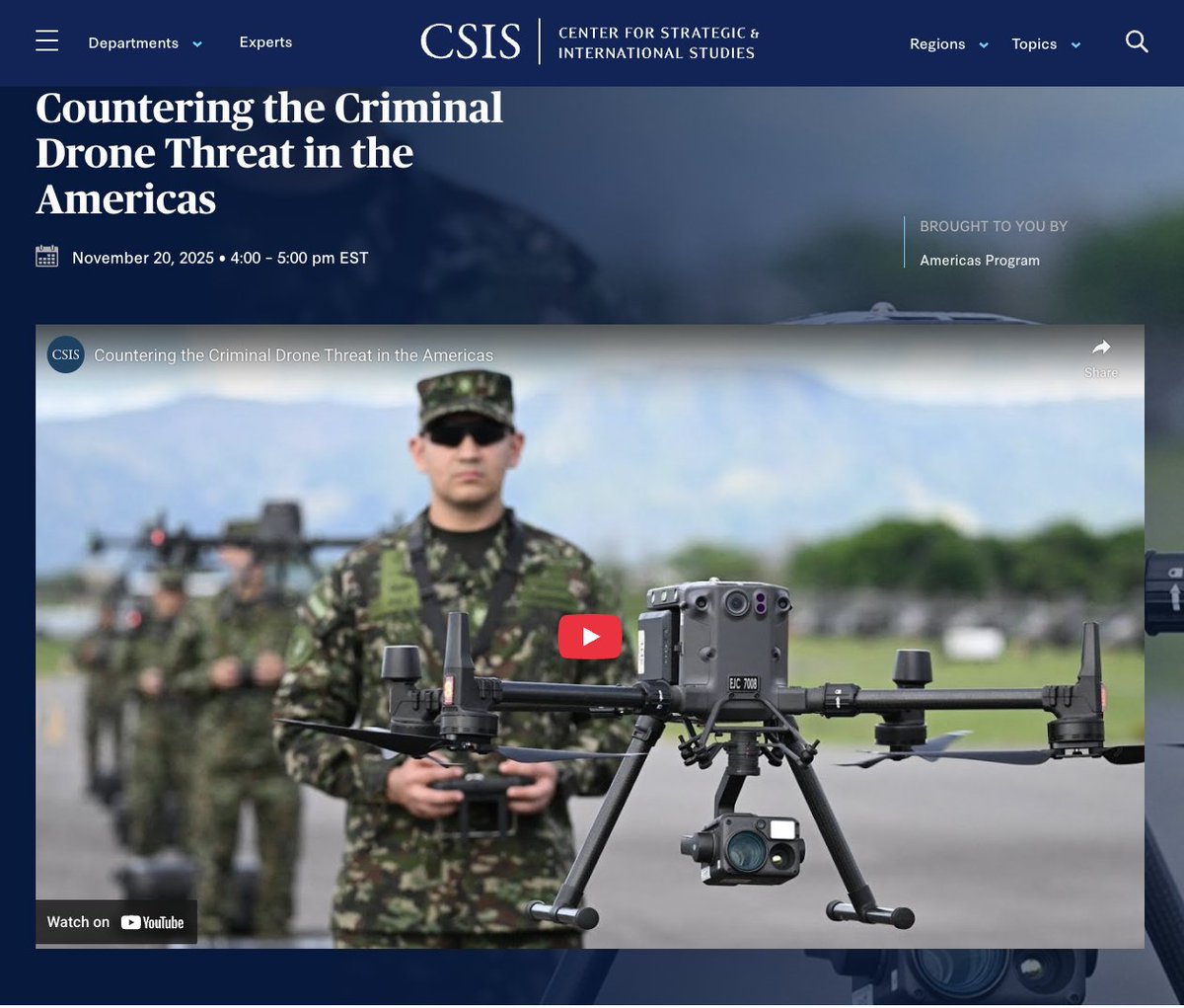 CSISAmericas's tweet image. 🔴NOW LIVE | Countering the Criminal Drone Threat in the Americas
Follow the conversation between @HenryZiemer, @dickinsonbeth, @DocBunker, and @RenaissanceAlf: youtube.com/live/OBjCFd3Vo…
