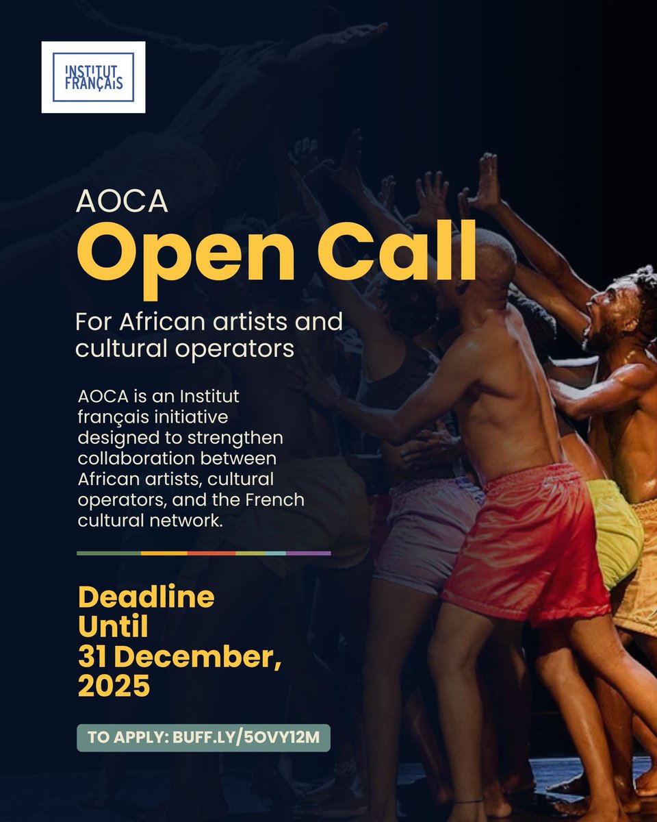 InstitutFrNga's tweet image. 🌍African artists &amp;amp; cultural operators — AOCA is now open!

Get support for regional projects, festivals, tours &amp;amp; cross-country collaborations. 🤝

📅 Deadline: Dec 31, 2025
🔗 Apply: buff.ly/5ovY12M

#AOCA #InstitutFrançais #CallForProjects #ArtistsOpportunities #Africa
