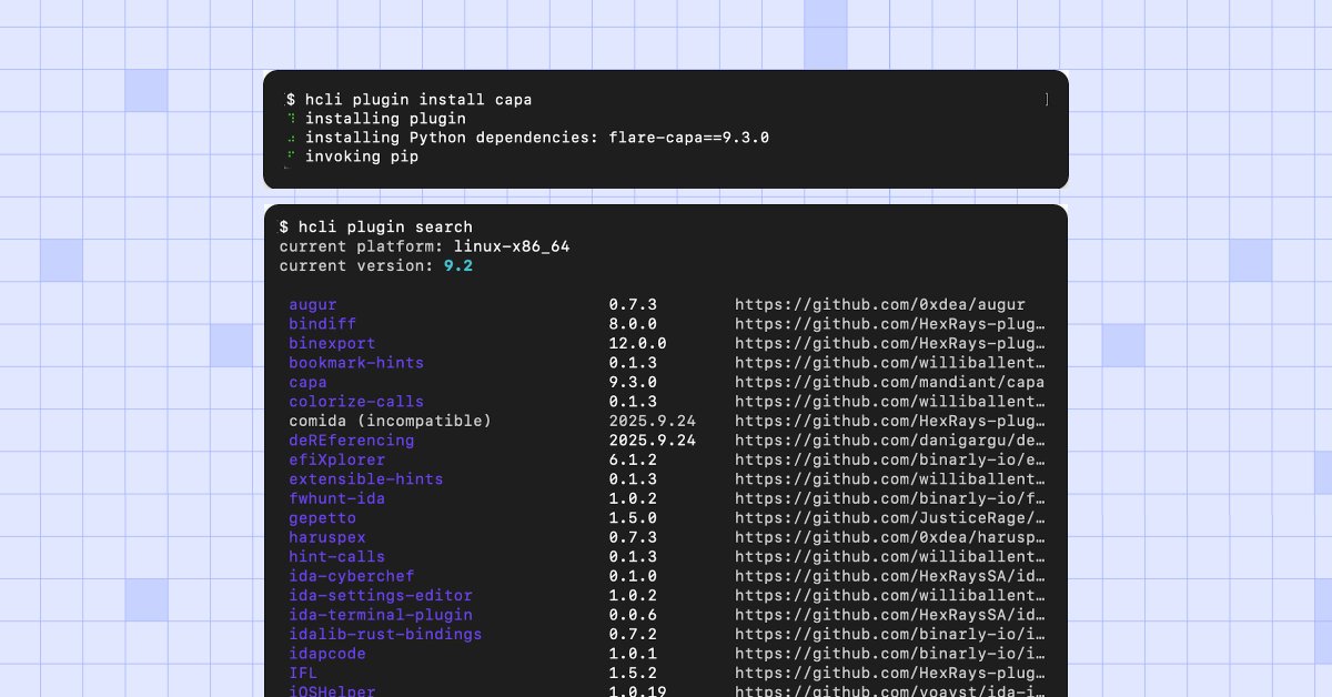 🔌 Allow us to introduce the new IDA Plugin Manager.

Now, with a few simple commands, you can access a modern, self-service plugin ecosystem. Discover and get discovered more easily.

hex-rays.com/blog/introduci…