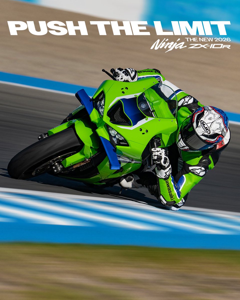 KawasakiUSA's tweet image. With a new cowl delivering aggressive styling and aerodynamic winglets for corner-carving grip, the 2026 Ninja ZX-10R is engineered to shatter lap times and expectations.

Unleash the new 2026 #NinjaZX10R at r.kawasaki.com/z6TEg72C. #PushTheLimit #NinjaLife #GoodTimes #Kawasaki