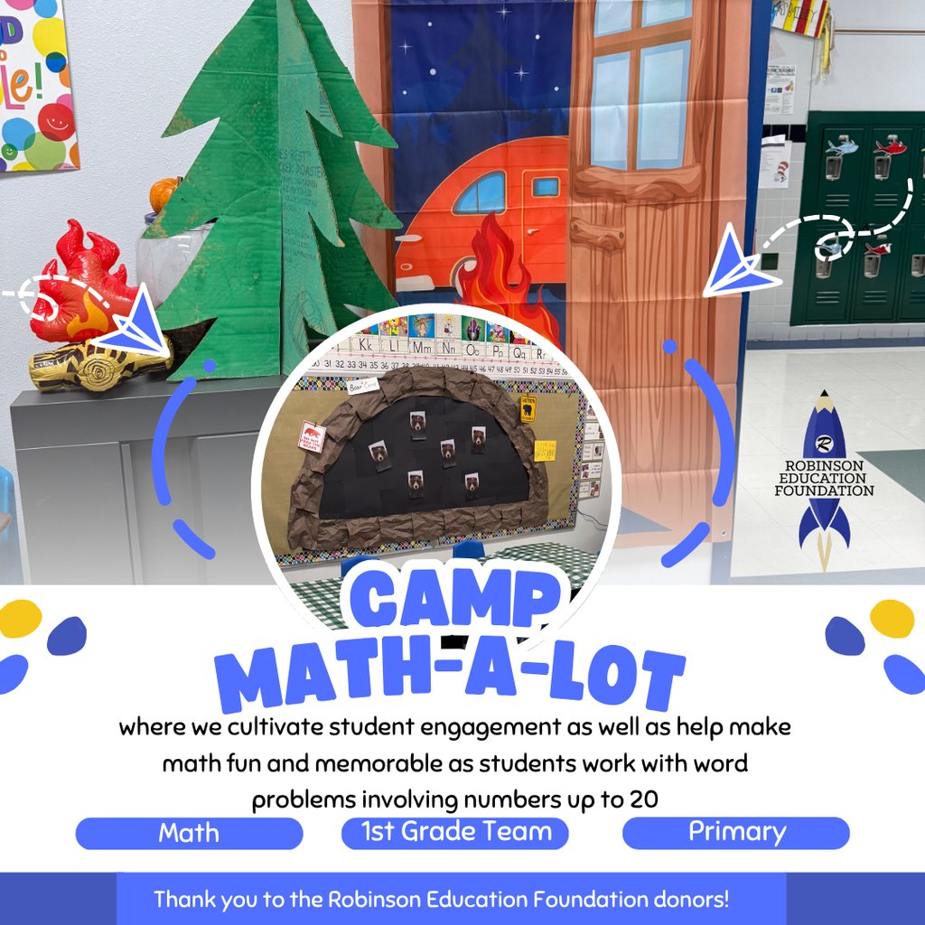 robinson_ef's tweet image. Great news! The REF awarded 32 grants this fall — including &quot;Camp Math‑A‑Lot&quot; (1st Grade Math Team, Primary) to make word problems with numbers to 20 fun and memorable. Thank you, Robinson Education Foundation donors! #REFgrants #MathFun