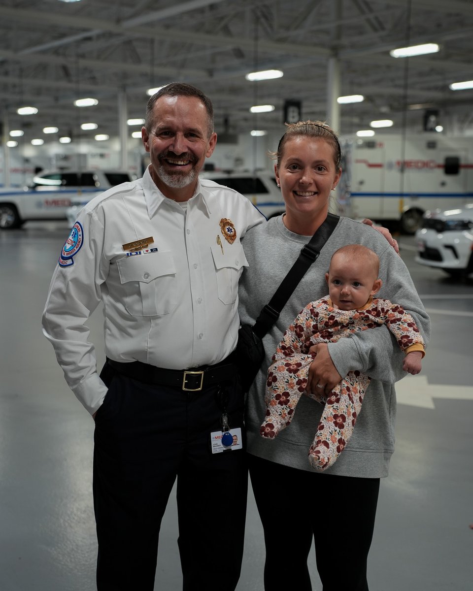 MecklenburgEMS's tweet photo. In an unexpected home birth emergency, compassion mattered as much as care. Paramedic John stepped in to support the crew—and offered comfort that brought peace. Last month, Mrs. Ellwood returned with her healthy baby to say thanks. ❤️ 

#EMS #ParamedicLife #MeckMedic https://t.co/bBEHwmkFwB