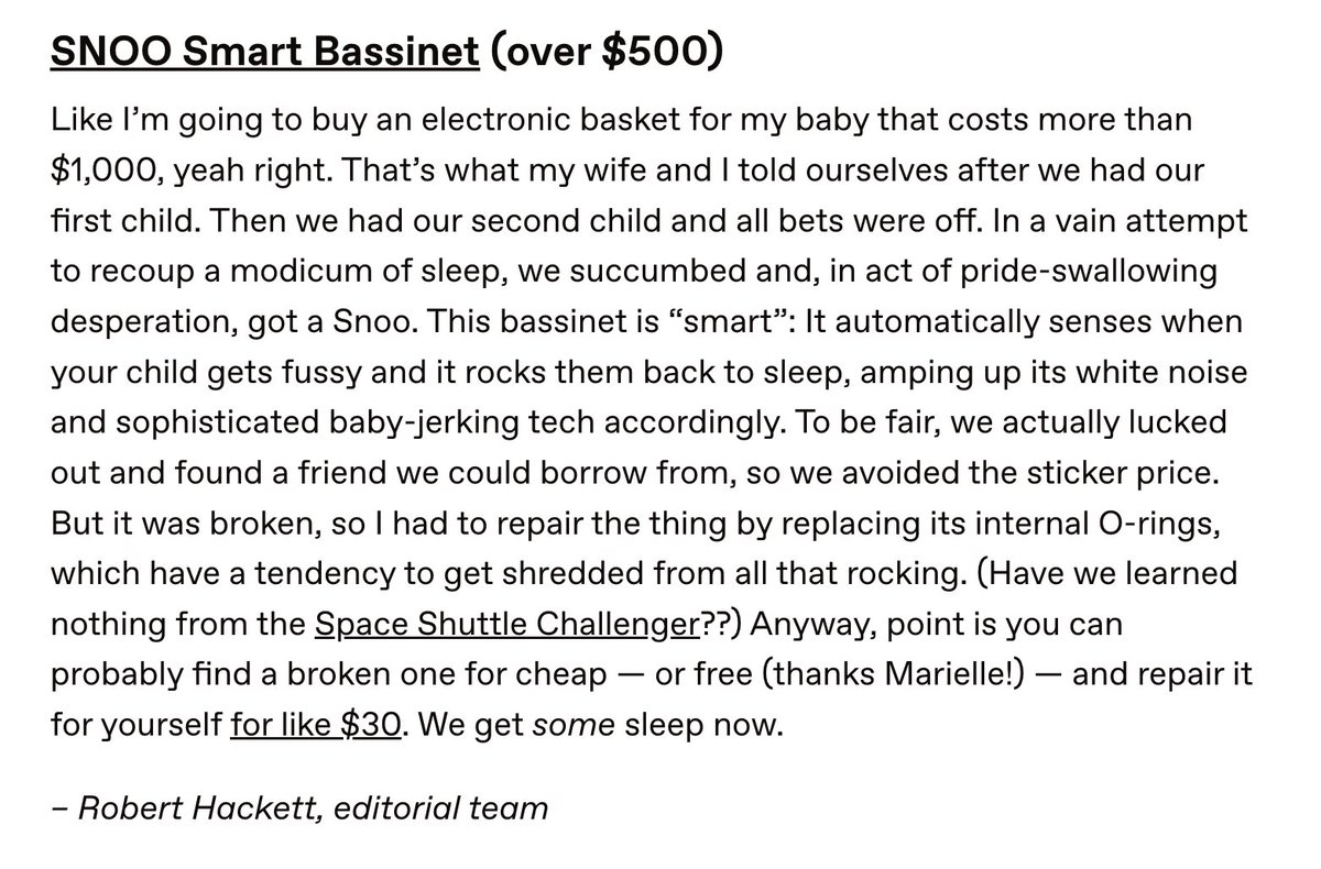 1. Moisés inteligente SNOO ($1,100+)

 "Como si fuera a comprarle a mi bebé una canasta electrónica que cuesta más de 10