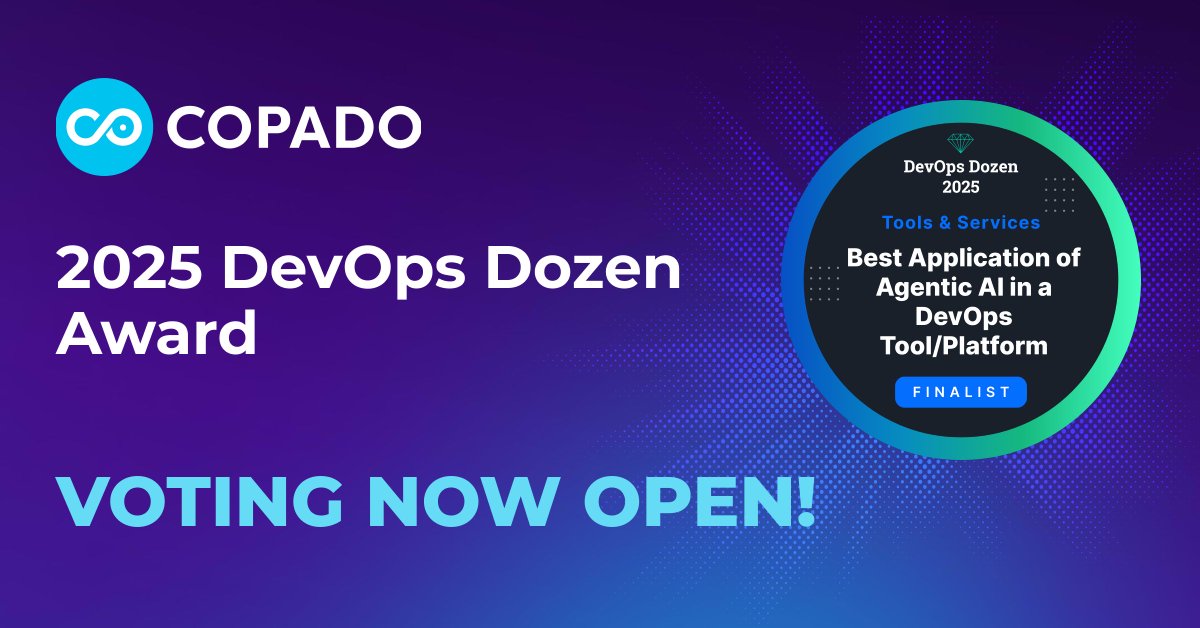 CopadoSolutions's tweet image. We are proud to be named a finalist in the 2025 DevOps Dozen Awards for our work in agentic AI for DevOps.

Your voice matters.

Make your vote count — we are question No. 15: ow.ly/lBtn50XuOey

#Copado #DevOps #IntelligentDevOps #SalesforceDevOps #DevOpsDozen